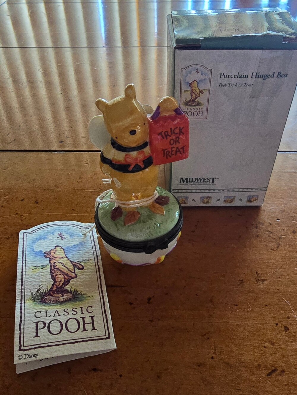 New Vintage 1990s Disney Classic Pooh Halloween Porcelain Hinged Trinket Box